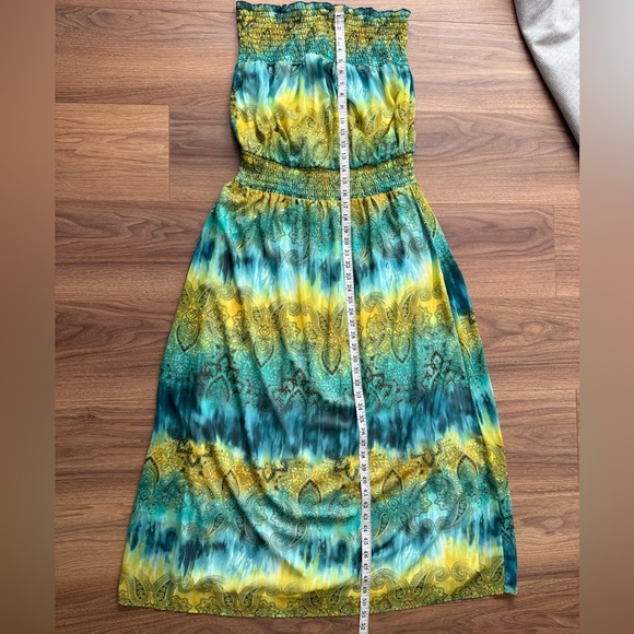 Vintage Y2K Size L Strapless Maxi Dress Rainbow Boho Tye-Dye Paisley Fairy - Picture 9 of 11